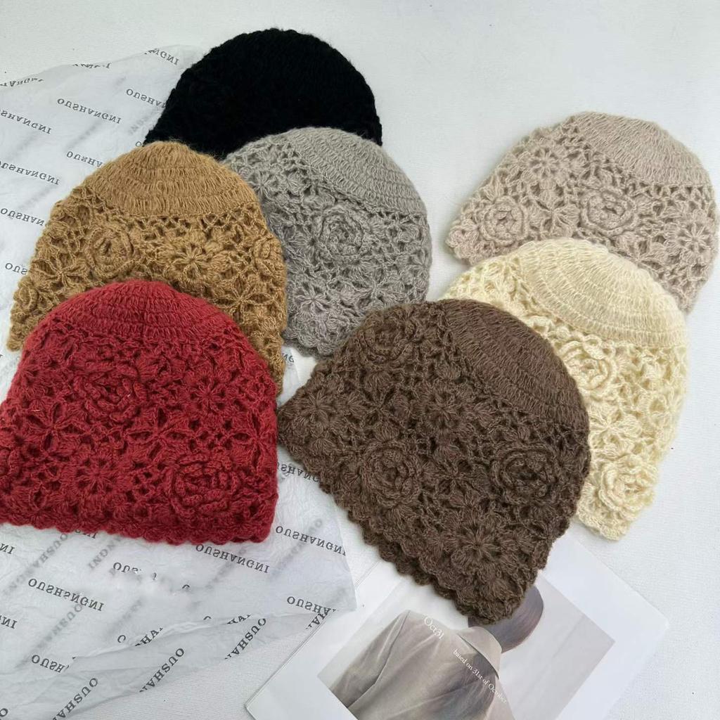 Retro style hand-crocheted crochet double-layer hat women's autumn and winter fashion foreign style warm wool hat knitted hat