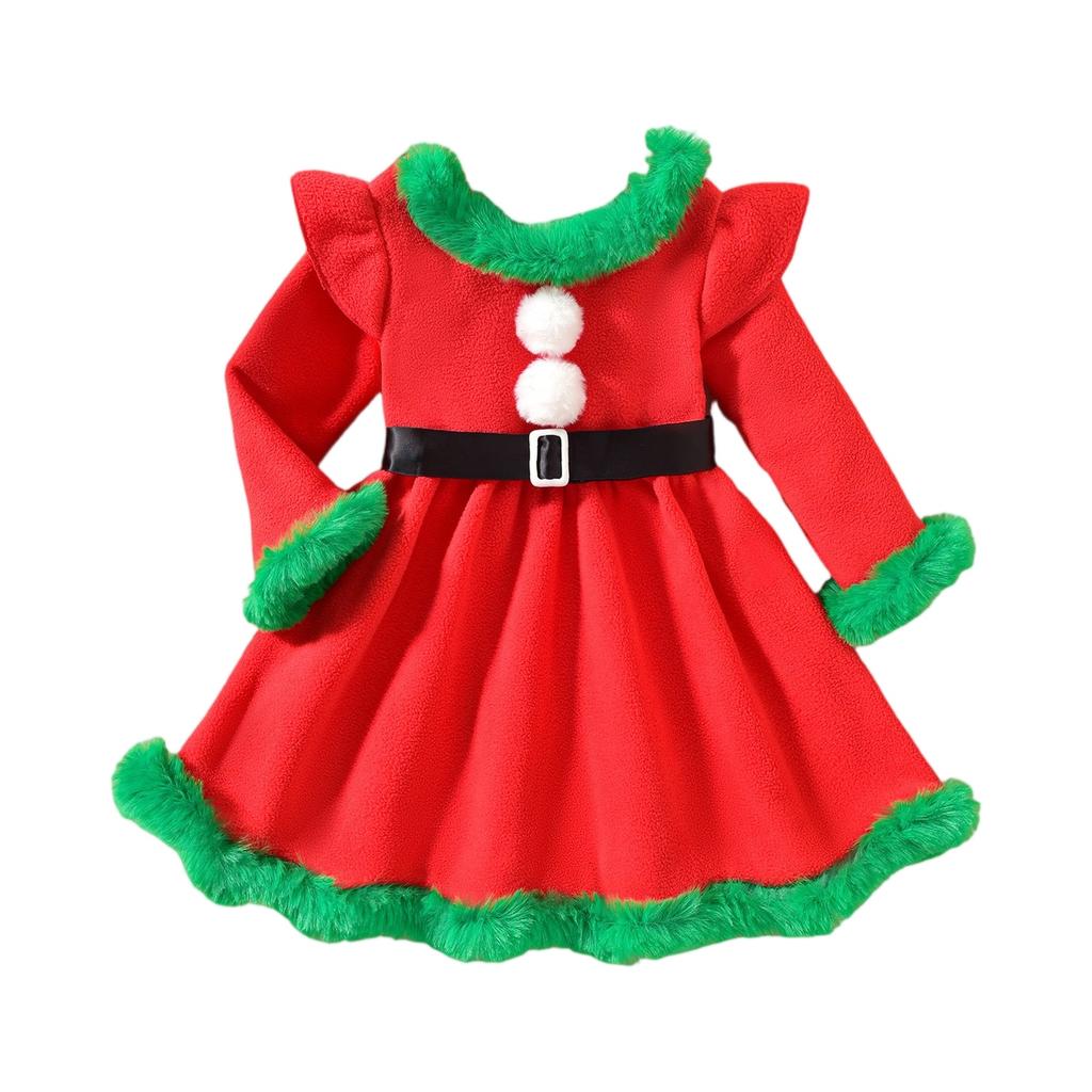Mädchen Weihnachtsfeier Faux Patchwork Kleid Kostüm