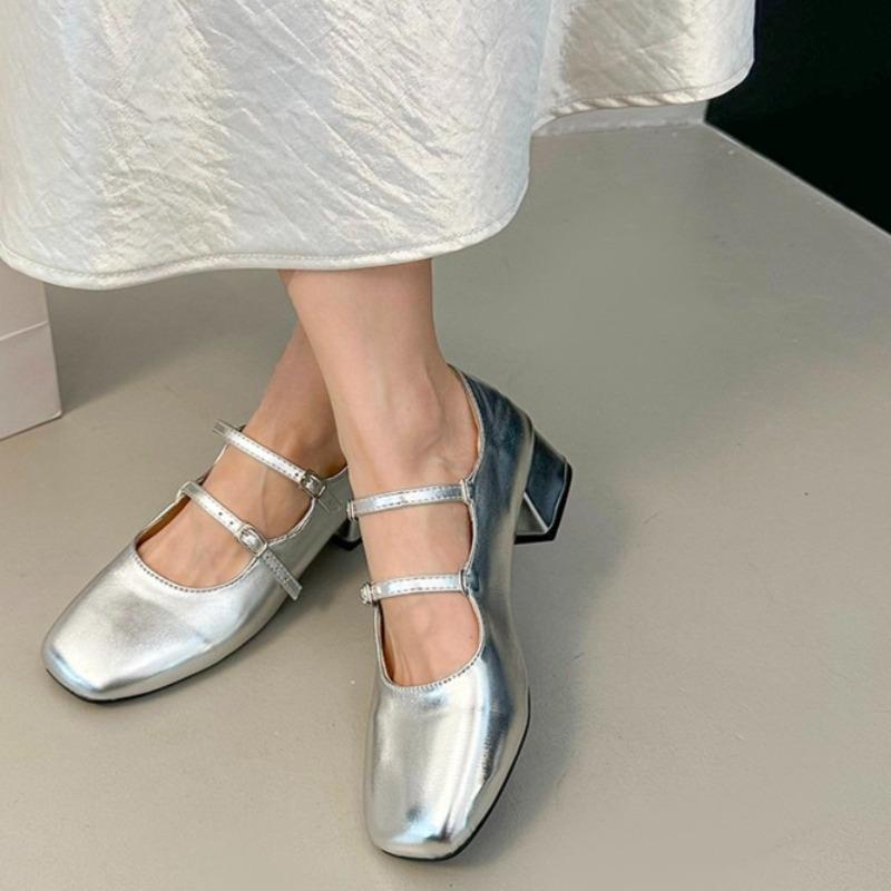 Mary Jane Shoes Heightened Retro Single Shoes Xia Square Toe Shallow Mouth Season One-word Leather Shoes Women