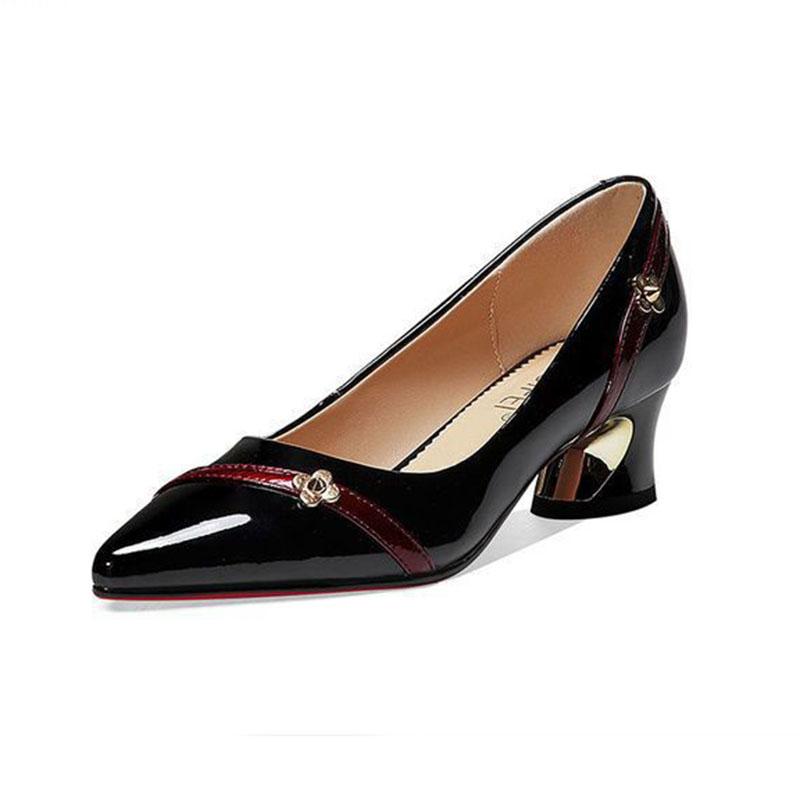 Fashion Women Pumps Spring Autumn Soft Leather Thick Middle Heel Shoes for Women Professional Shallow Mouth Pointed Toe Women's Shoes