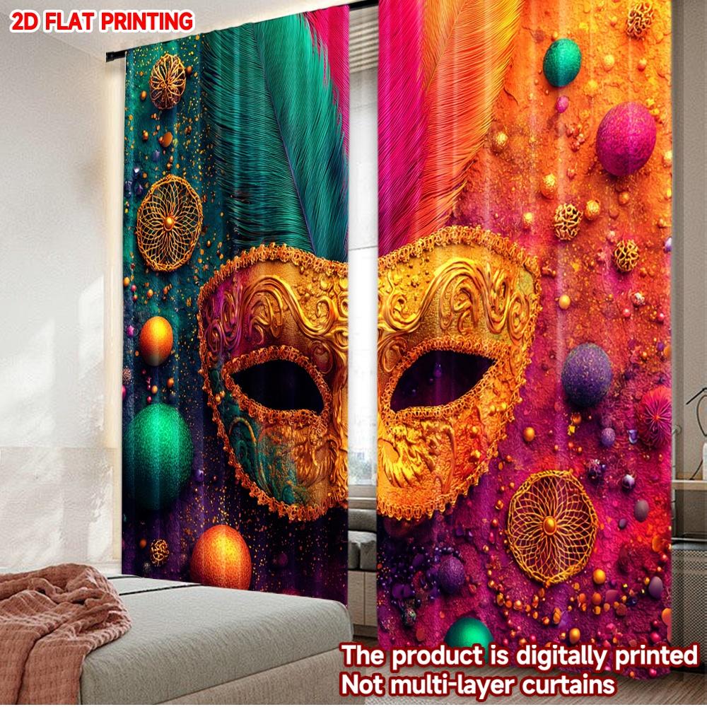 2D Flat Printing 2pcs Curtain Window Treatment Curtains Carnival Festive Mask Digital Printed Polyester Drapes All Season Party