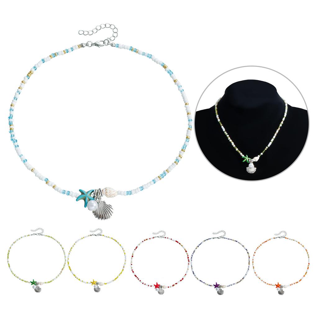 Beautiful Bohemian Starfish Pendant Necklace Colorful Bead Choker Adjustable Neck Chain Jewelry for Women and Girls