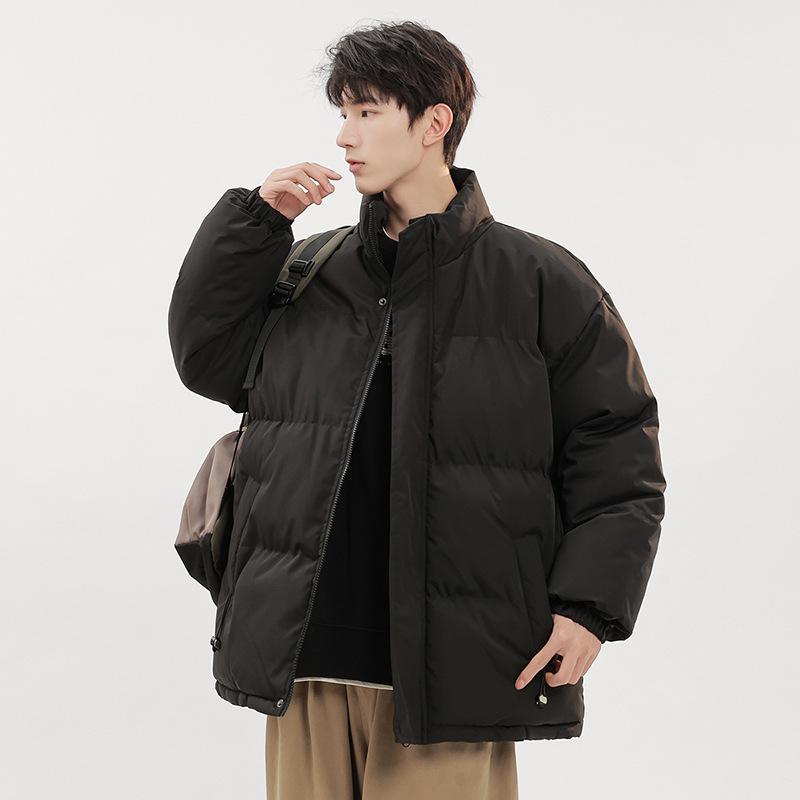 Men's Winter Stand Collar Cotton Padded Jacket - Casual Solid Color Warm Outerwear.