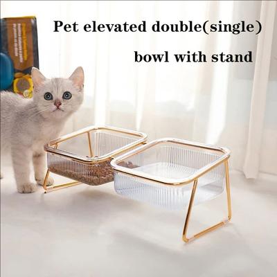 Katze Doppelnapf Neu mit Ständer Haustier Kätzchen Welpe Transparent Futter Futternapf Metall Erhöhter Wasserspender Hund Katzen Napf Zubehör