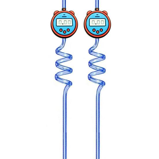2Pcs Soccer Theme Spiral Straws, PET Reusable Curved Drinking Straws with Football Charm, World Mug Party Beverage Decor