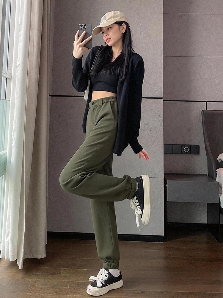 Plus Size Women's Sports Joggers, Elastic Waist, Loose Fit for 130-320 Jin, Spring/Autumn Long Pants