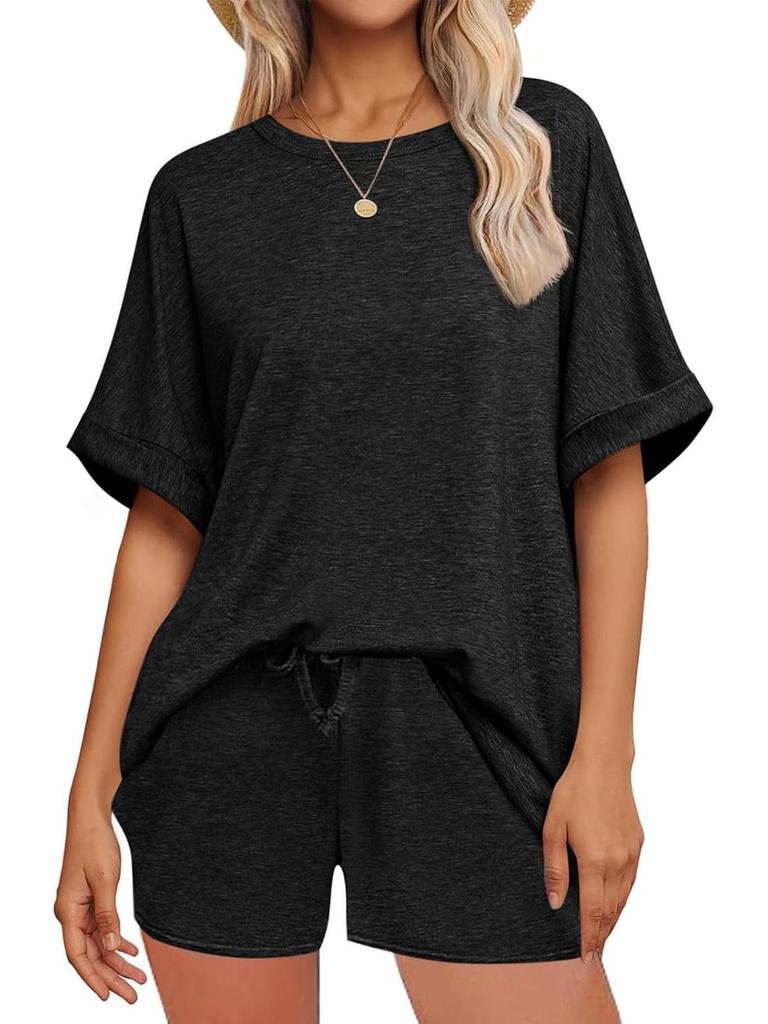 2026 Summer Hot Selling Casual Batwing Sleeve T-shirt & Drawstring Shorts Set