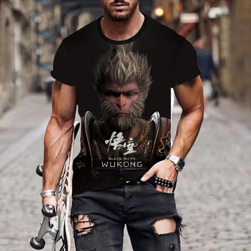 2024 Children's Adult Super Large T-shirt Wukong New Top and T-shirt Casual Fantasy Clothing Pattern Men's Printed T-shirt Men's