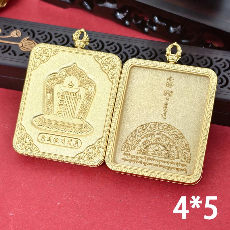 Тибетская Тханка 3D кулон из титановой стали со стеклянной панелью и золотым амулетом