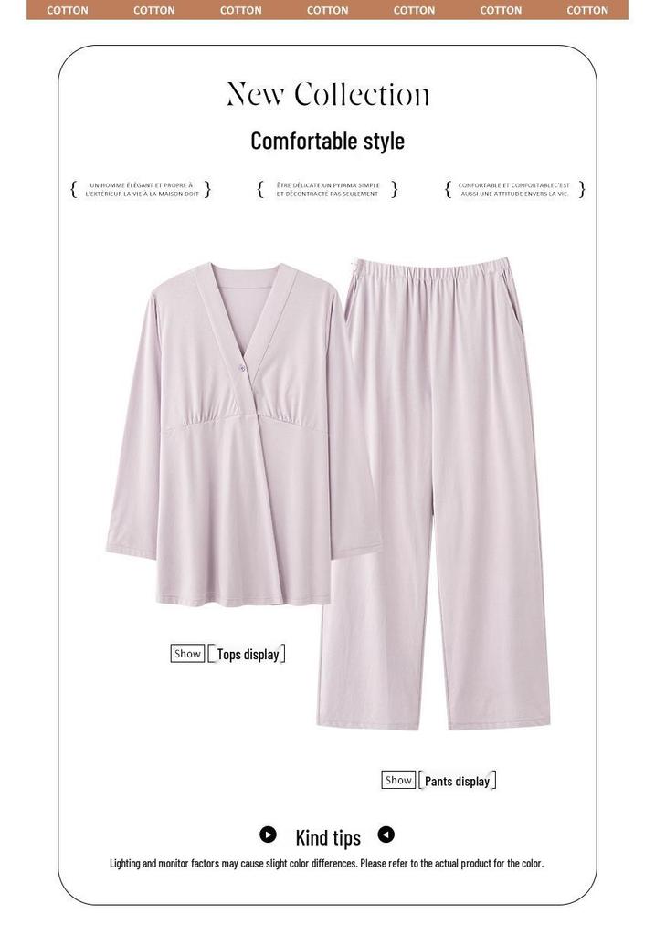 2025 Summer Postpartum Cotton Pajamas with Chest Pads for Breastfeeding - Lightweight for Home, Spring, Summer, Autumn