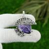 925 Silver Trillion Russian Charoite Stone Bezel Sister Elegant Art Deco Pendant