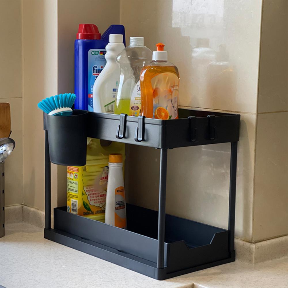 Under Sink Organizer and Storage Rack Table Single Pull-out Storage Rack Bathroom Storage Rack Tiered Shelf Kitchen Storage Rack