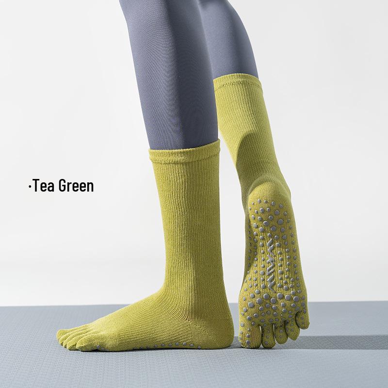 Five-Toe Non-Slip High-Top Cotton Yoga Socks for Summer Pilates & Exercise