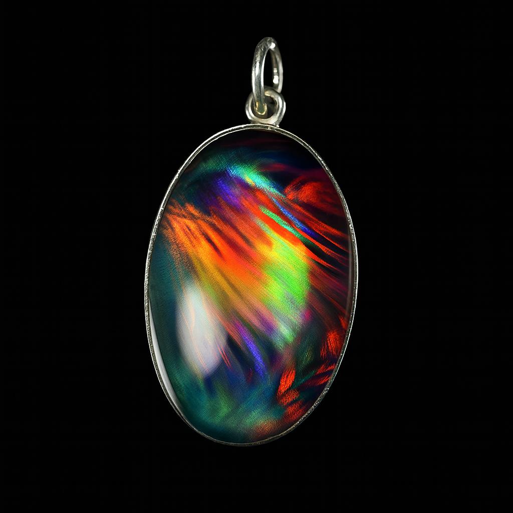 Ciondolo in Argento Sterling 925 32 Carati Opale Naturale Forma Ovale Gioiello Certificato