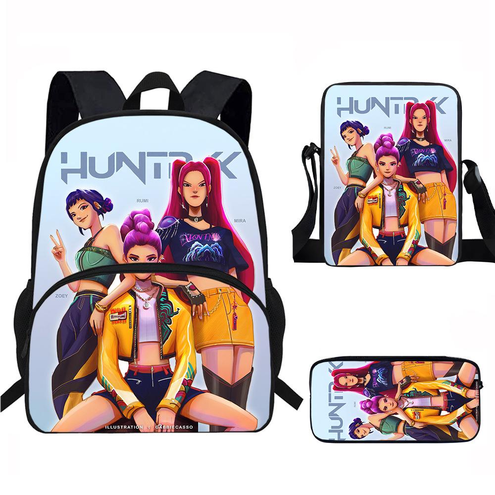 K-Pop Dämonenjäger 3-teiliges Schülerrucksack-Set Anime-Thema Trendiges bedrucktes Rucksack-Set