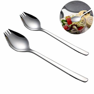Garfo de Frutas de Aço Inoxidável Colher Cabo Longo Sorvete Salada Sobremesa Talheres Conveniente Ocidental Multi-Função Prata Spork