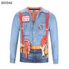 Men Fake Two-piece T-Shirts 3D Bow Tie Print Casual T Shirts Autumn Long Sleeve O-Neck Loose Cotton Tops Male Fake Suit Tshirt
