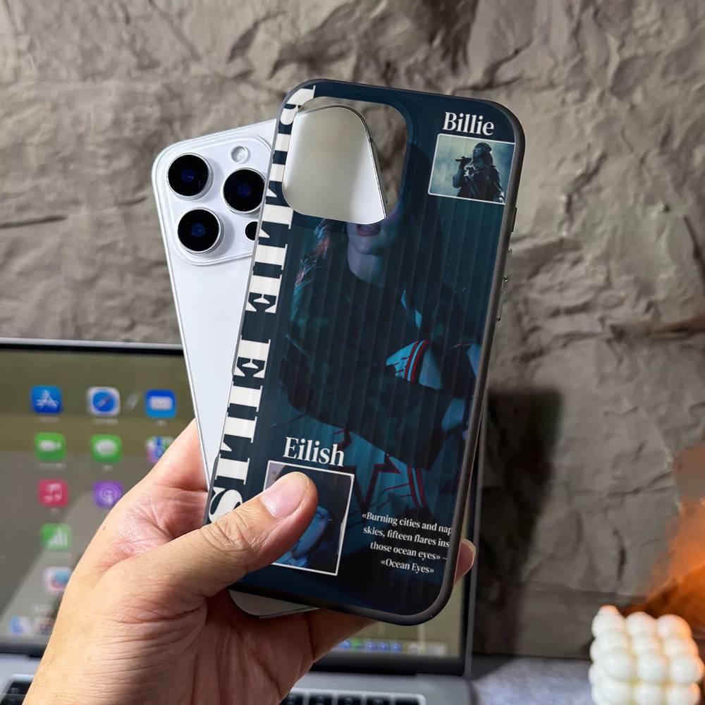 Pop E-Eilish Star B-billie Corrugated Stripe Phone Case For IPhone 17 16 15 14 13 12 11 Pro Max Plus Pro Shockproof Cover