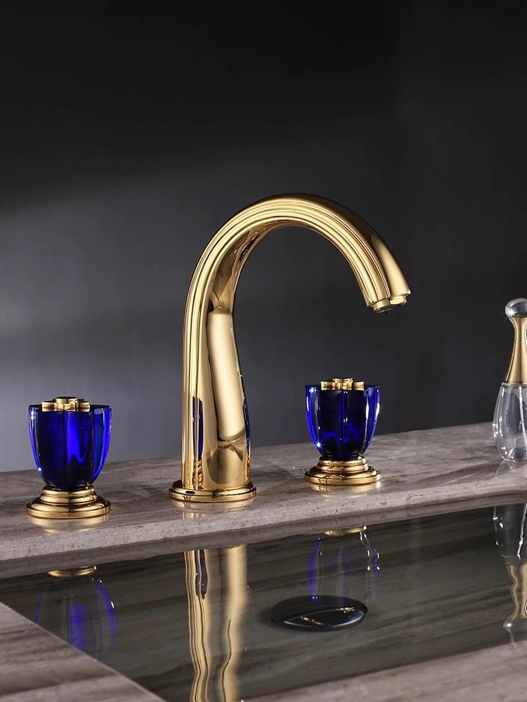 Luxury New Basin Faucets Brass Gold Bathroom Faucet Crystal Handle Sink Faucets 3 Hole Hot And Cold Sink Faucet Water Tap