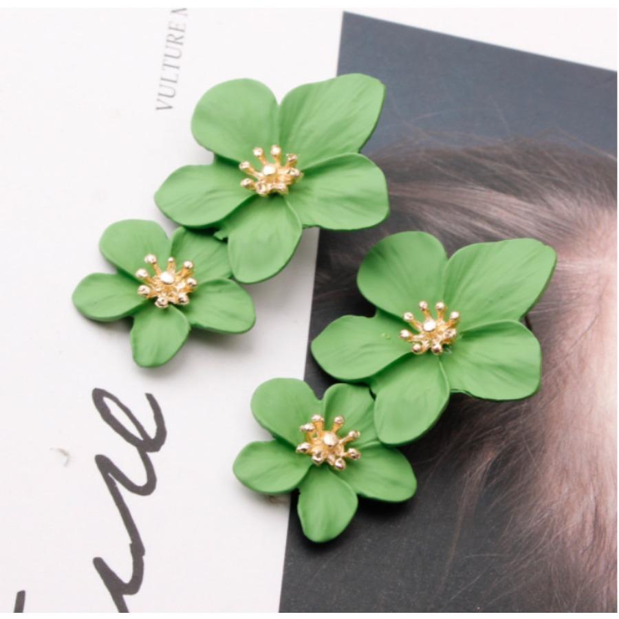 

Двухслойные серьги-подвески в виде цветка для женщин, модные серьги-подвески в виде сладких цветущих лепестков белого, синего, розового и красного цветов зелёный