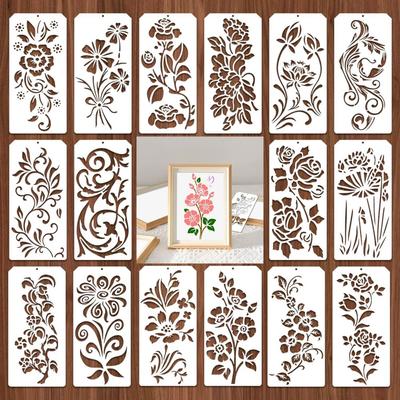 Set di Stencil in Plastica Riutilizzabili Modello Fiore Foglia Design Farfalla Modelli per Pittura Pittura a Spray Stencil Floreali di Grandi Dimensioni