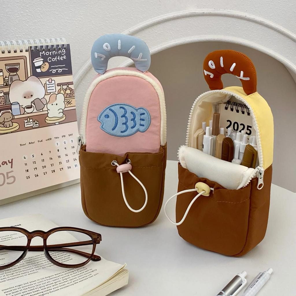 1pc Bear Cartoon Stationery Bag Korean Style Cute Practical for Desktop Cosmetics Cards Pens Storage Handheld Pencil Case