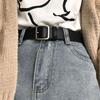 Womens Unique Black Pu Simple Belt With Fashionable Square Buckle For Korean Style Trends