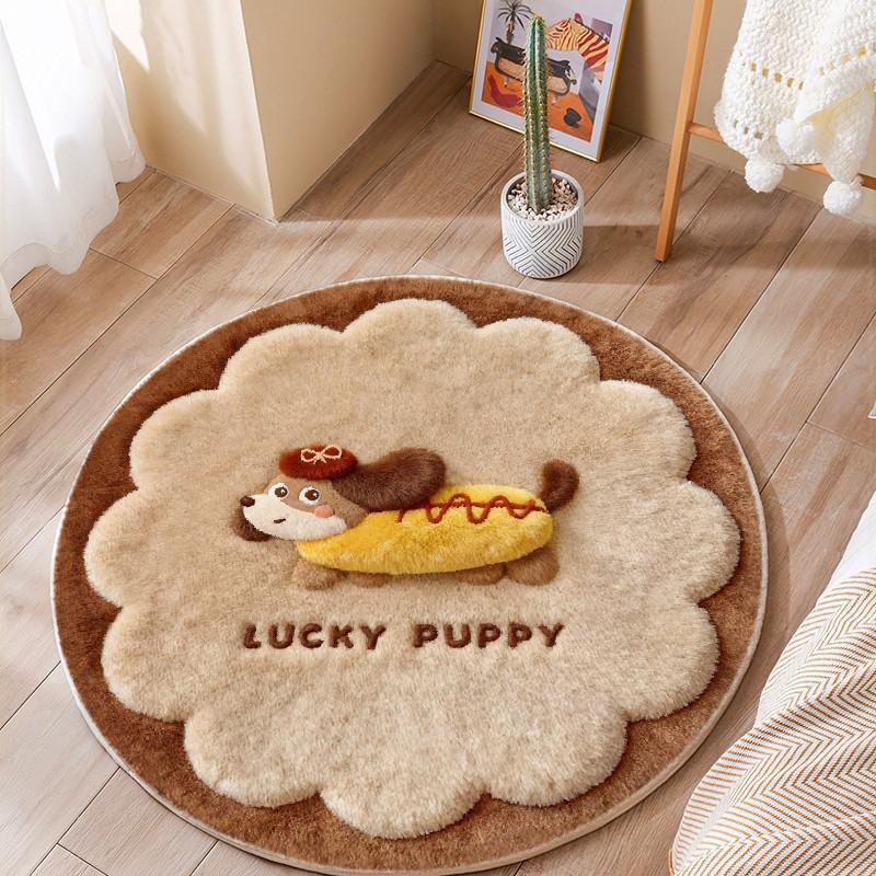 3D Fluffy Cartoon Round Carpet - Thickened, Non-Slip, Easy-to-Clean Imitation Cashmere Rug for Bedroom & Living Room