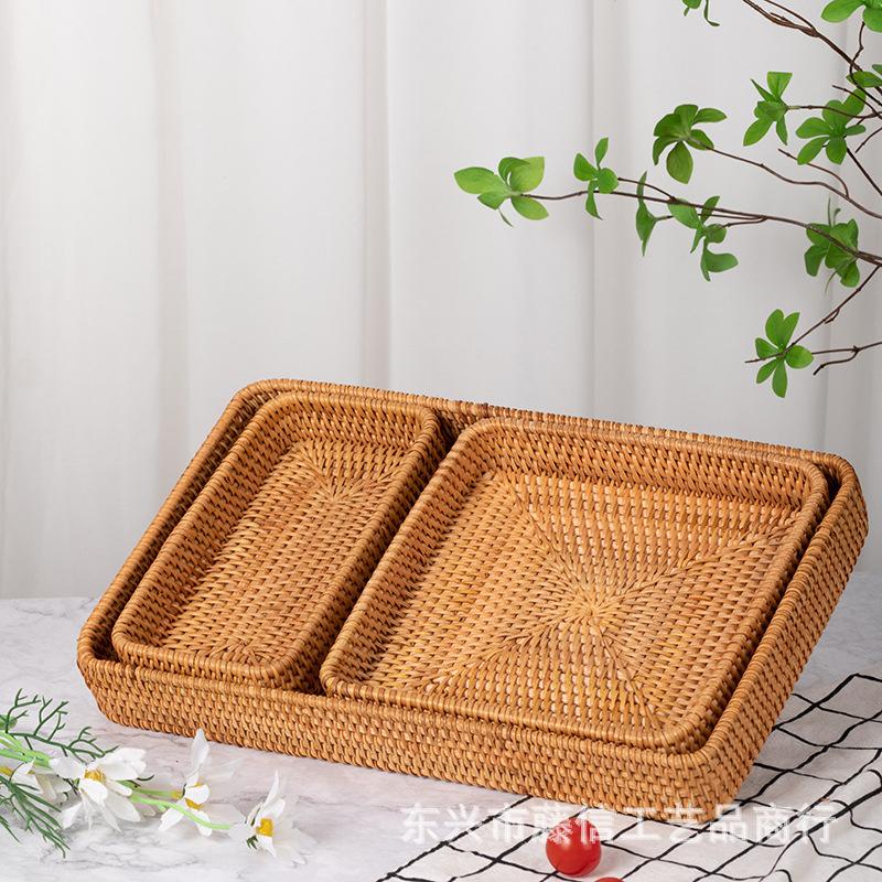 Rattan Serving Tray, Rectangle Basket Wicker Storage and Organizing Baskets, Natural Decorative Woven Tray for Home Decor