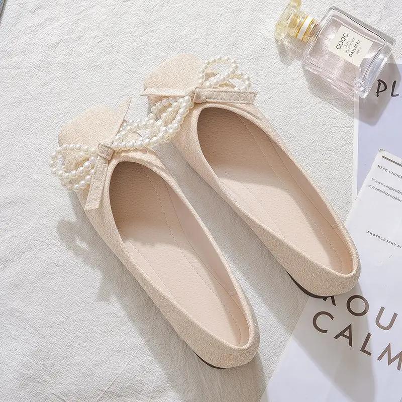 Fashion Elegant Party Shoes for Women With Bow Slip-on Shallow Breathable 2025 Trend High Quality Fashion Young Social Chic Woman Flats