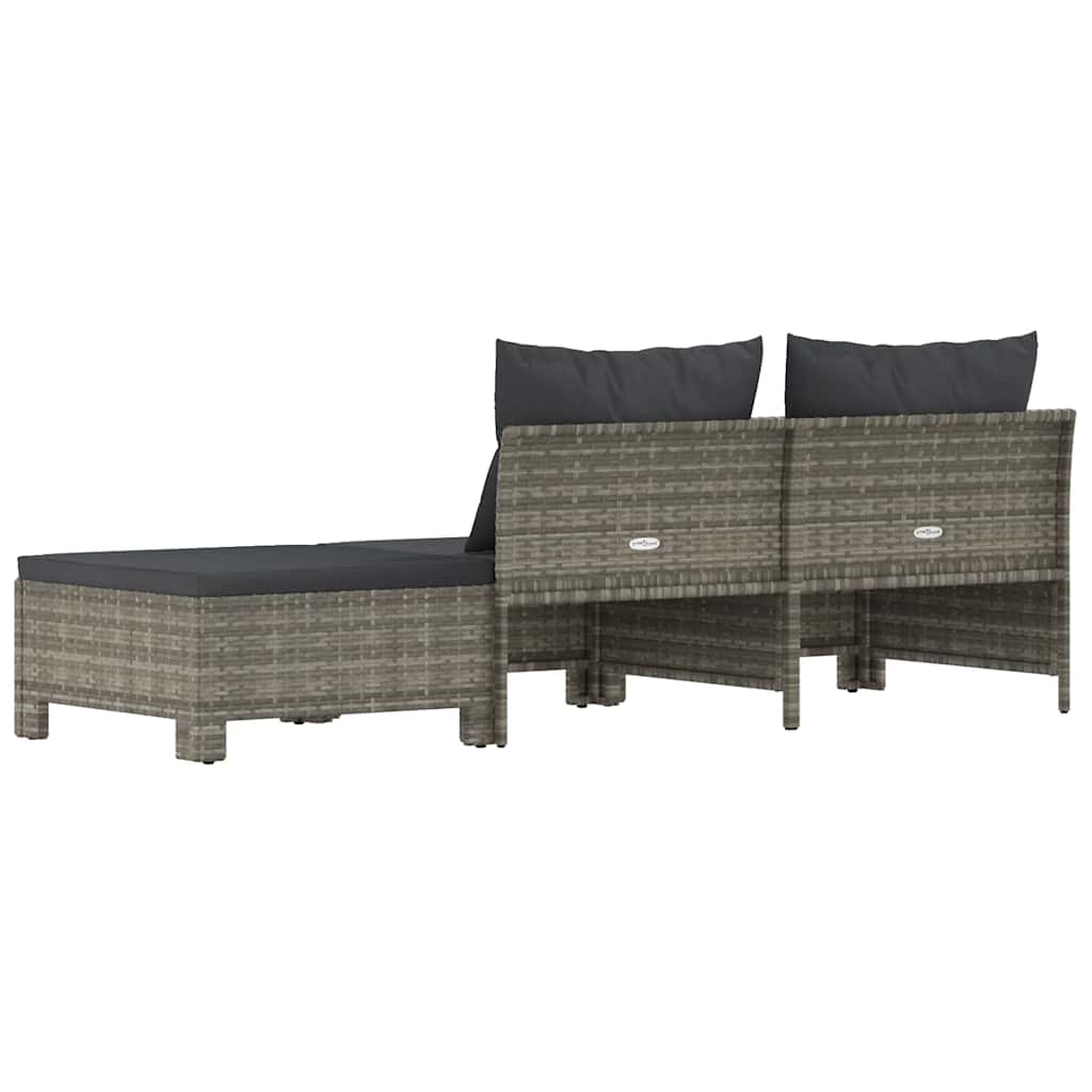 3 Piece Garden Lounge Set with Cushions Gray Poly Rattan