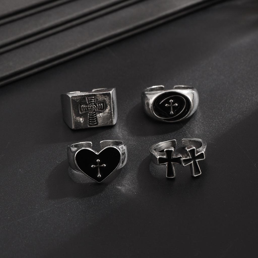 European and American Retro Ring Hip-hop Niche Personality High-end Open Ring Men's 4-piece Cross Bracelet