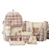 Zaino Zaino scozzese carino per la scuola elementare Zaino trendy da donna in versione coreana Set di cinque pezzi
