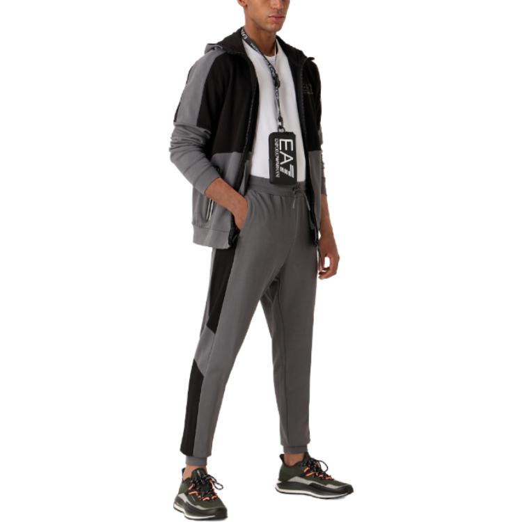 Emporio Armani FW23 EA7 Series Logo Print Color Block Drawstring Casual Pants Men bottoms Iron-Gray 6RPP65-PJEQZ-1977