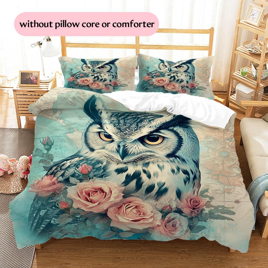 Map Flower Bird Pattern Bedding Quilt Set  Home Decoration  Gift (1 * duvet cover + 2 * pillowcase  without core)