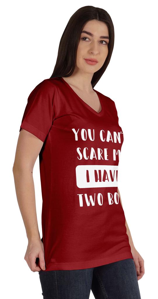 Inkmeso You Can't Scare Me I Have Two Boys Funny Graphic Mom Tshirt Cotton Top