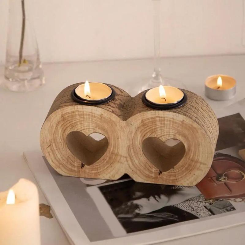 1 st Houten Kandelaar Sfeer Liefde Hartvorm Massief Hout Tafelblad Decor Romantisch Cadeau voor Koppels Hartvormige Kandelaar