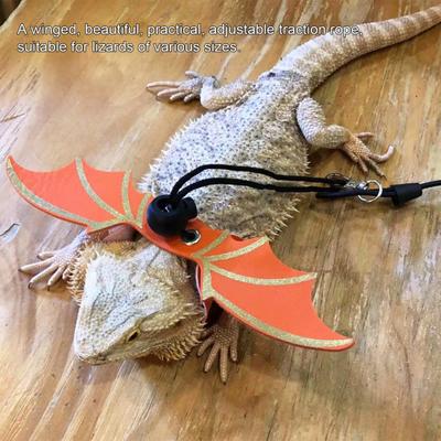Yousheng 1 Set Reptile Leash Adjustable with Wings Traction Tool Lizard Faux Leather Towing Rope for