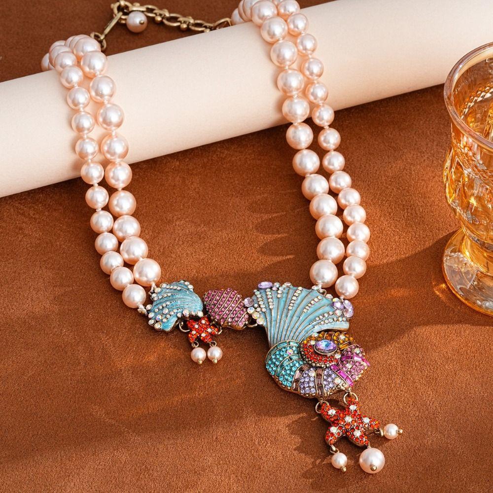 Mediaeval Style Shell Conch Jewelry Colorful Double-layer Necklace Evening Wear