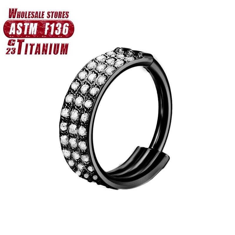 F136 Titanium Piercing Double Layered Triple Stack Hinged 16g Zircon Nose Ring Helix Cartilage CZ Small Cartilage Septum Clicker
