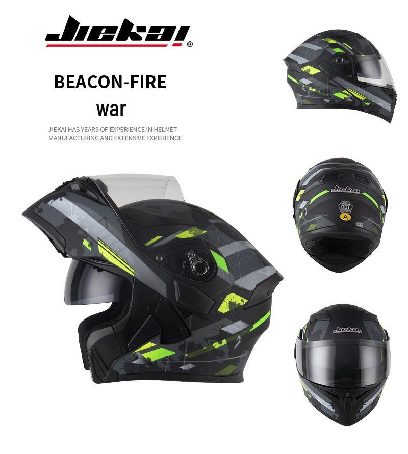 Jiekai Men's DOT Standard Flip-up Electric Motorcycle Helmet with Double Visor, All-Season Safety Gear