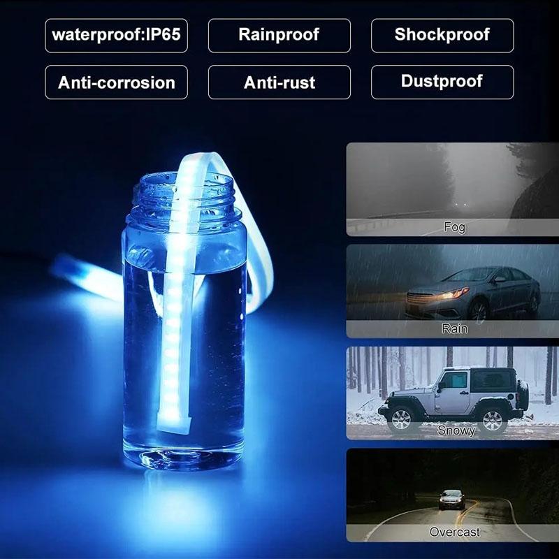 2Pcs LED DRL Car Daytime Running Light 12V Flexible Waterproof Headlight LED Strip White Turn Signal Yellow Brake Flow Lights