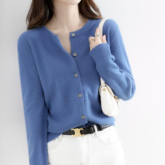 Cardigan tricotat lejer versatil pentru femei, Primăvară/Toamnă 2025 - Culoare solidă la modă cu gât rotund