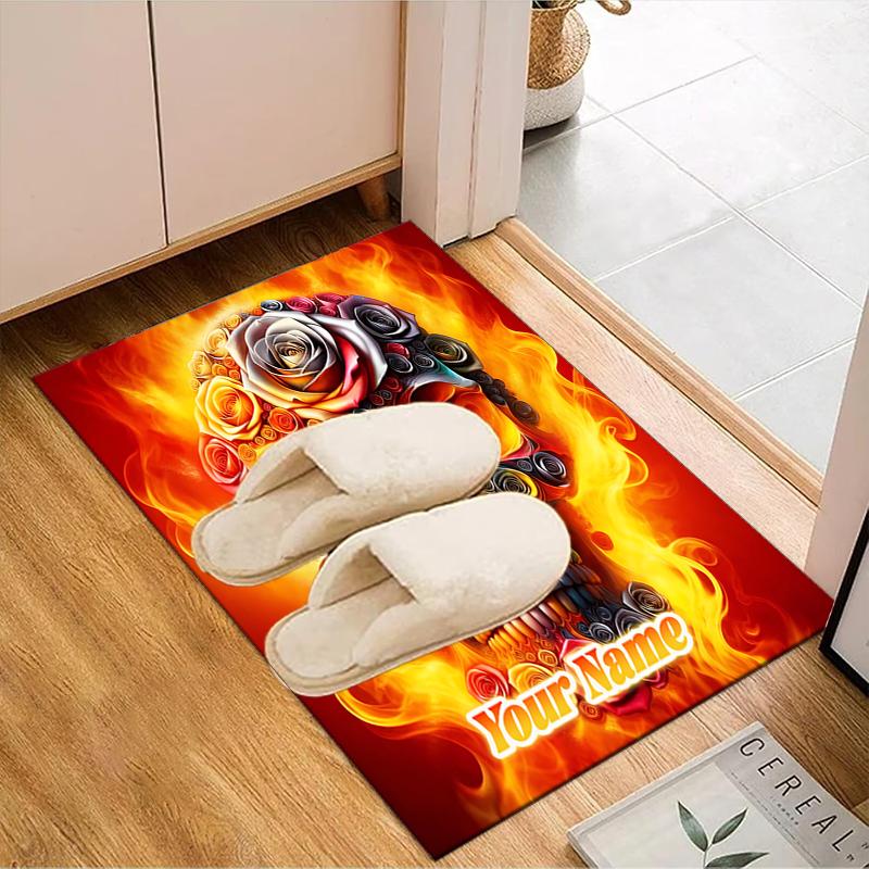 1PC Custom Name Sugar Skull Artwork Theme Floor Mat Ideal for Living Room, Game Rooms, Office, Bedroom, Floor Mat Playful Design
