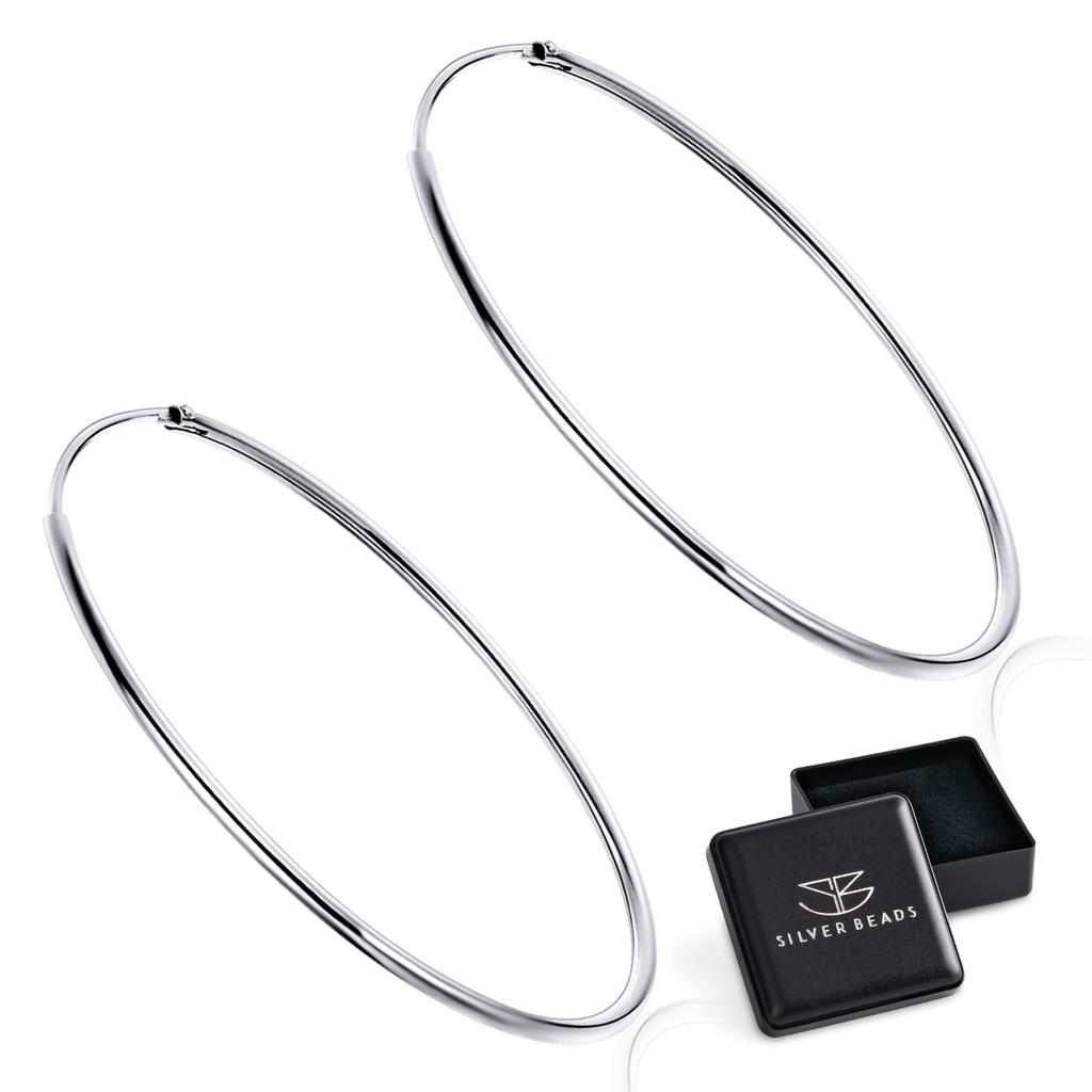 Silver Hoop Earrings 4 Cm, 925 Silver Clasps