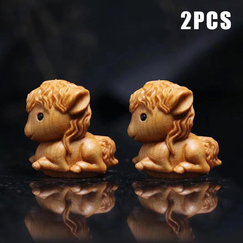 1/2pcs Charming Handcrafted Horse Statue 2026 Chinese New Year Zodiac Horse Ornaments Wood Carving Desktop & Holiday Decor Gift