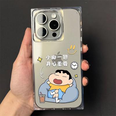 For IPhone16 for Apple 16pm Ice Crystal Cube Transparent Mobile Phone Protective Case Protective Cover Crayon Shin-chan Cute