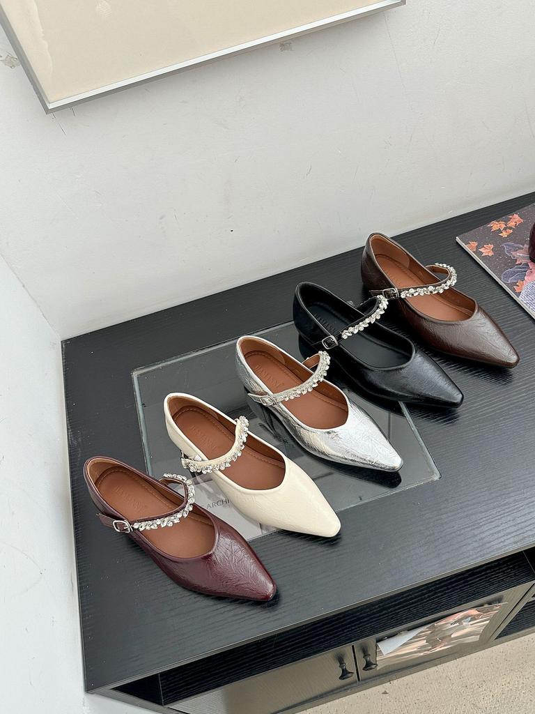 French retro small square head flat bottom shallow mouth inner height increase 5CM temperament rhinestone word with Mary Jane women's shoes