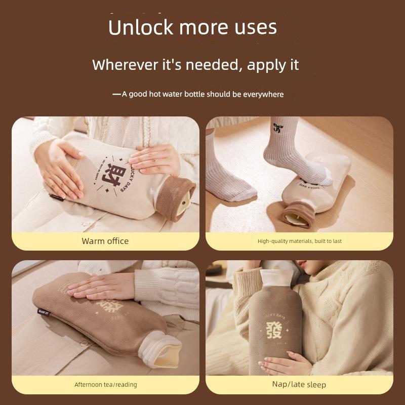 Long Hot Water Bag Water Injection Plush Cover Rubber Warm Water Bag Waist Supporter Irrigation Large Thickened Belly Warming Handbag