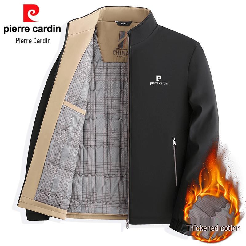Męska bawełniana kurtka Pierre Cardin z kołnierzem stójką, styl "taty", pogrubiona na jesień/zimę 2025.